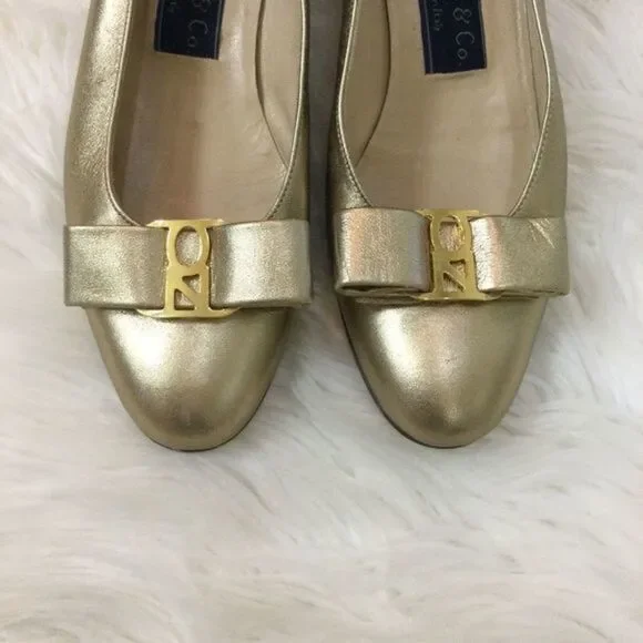 Bruno & Co Metallic Gold Leather Italian Flats Size 6 - Picture 5 of 12
